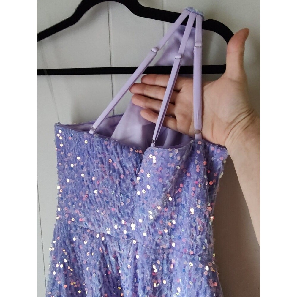 Sequin One-Shoulder Lavender Party Dress - Picture 7 of 10